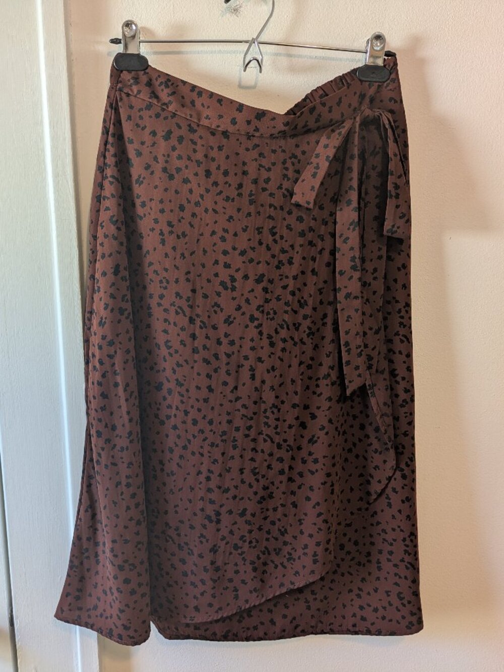 Brown Animal Print Faux Wrap Midi Skirt